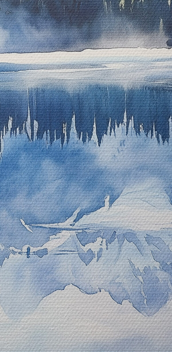 Aquarelle d'un lac avec des arbres et des montagnes en arrière-plan Aquarelle d'un lac avec des arbres et des montagnes en arrière-plan