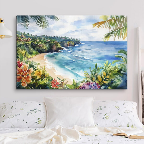 Aquarelle d'une plage et de l'océan Aquarelle d'une plage et de l'océan