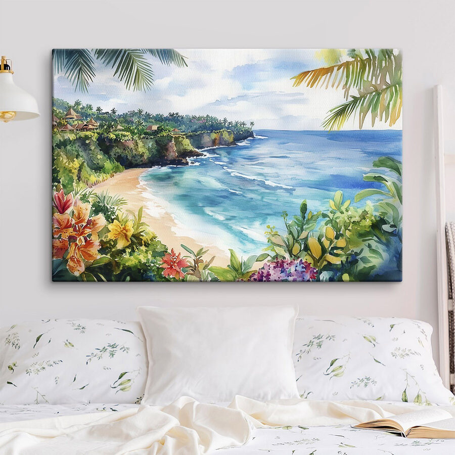Aquarelle d'une plage et de l'océan Aquarelle d'une plage et de l'océan