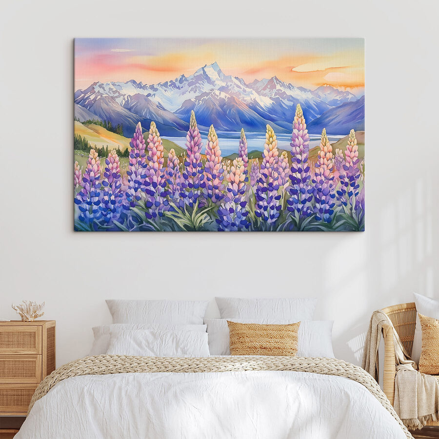 Peinture de fleurs et de montagnes