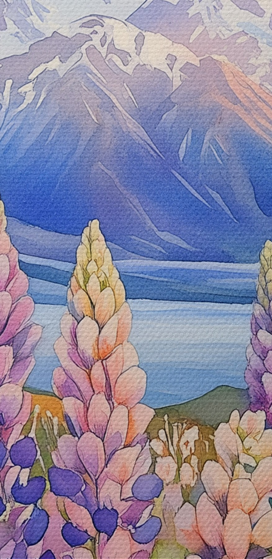 Peinture de fleurs et de montagnes