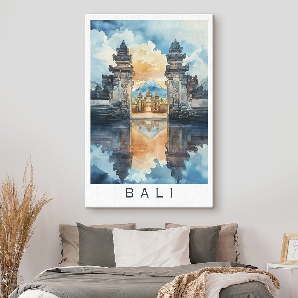 Watercolor painting of a temple with a mountain in the background Watercolor painting of a temple with a mountain in the background