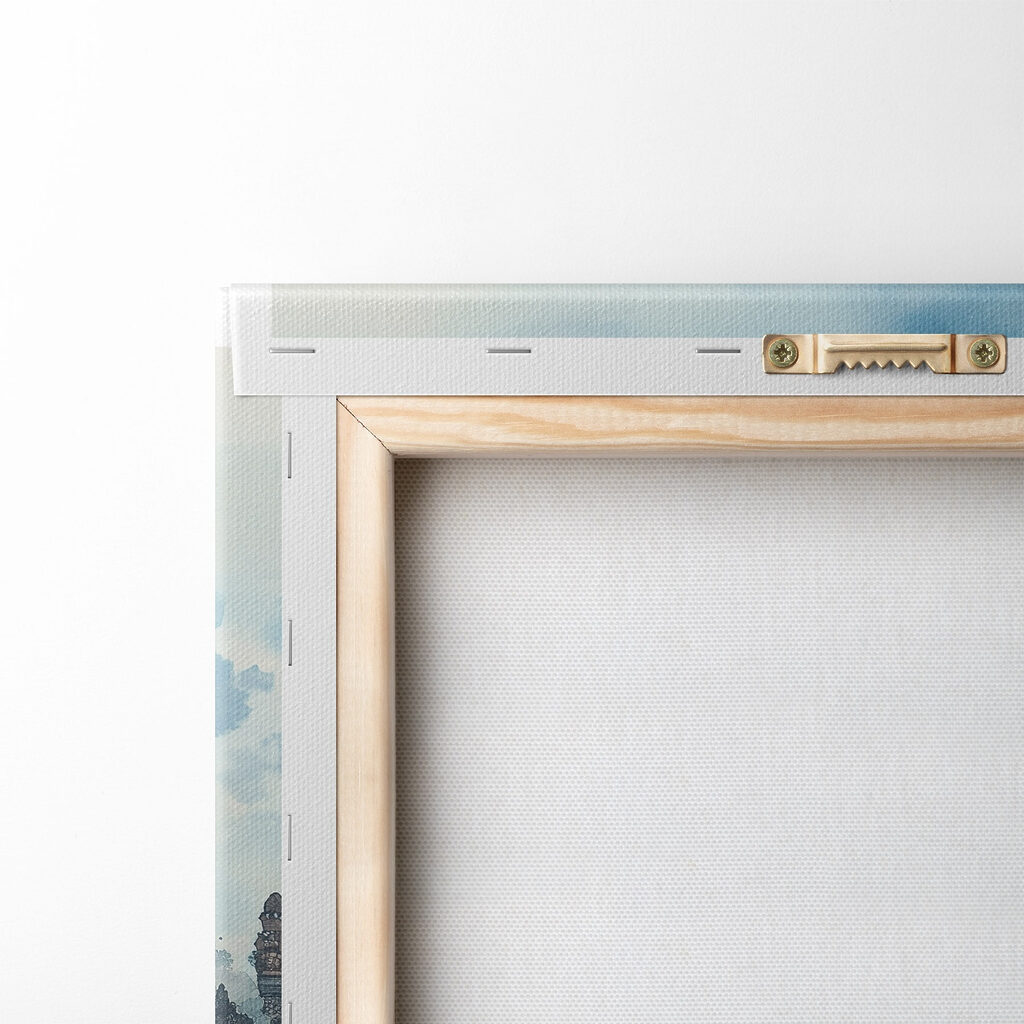 Watercolor painting of a temple with a mountain in the background Watercolor painting of a temple with a mountain in the background