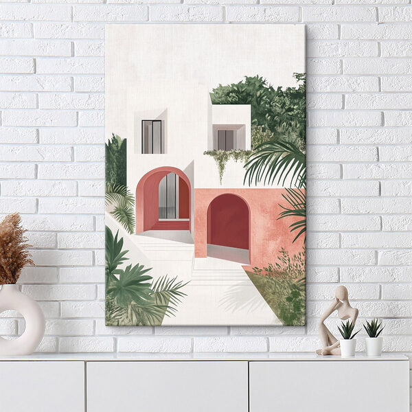 Maison blanche et rose avec arbres Maison blanche et rose avec arbres
