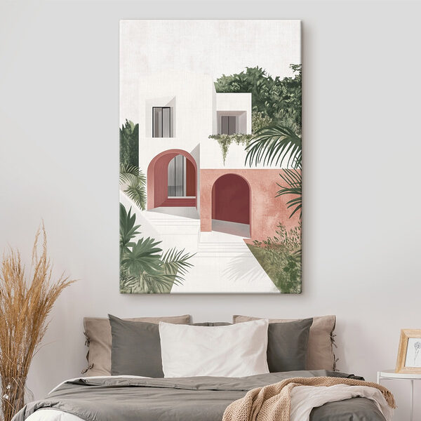 Maison blanche et rose avec arbres Maison blanche et rose avec arbres
