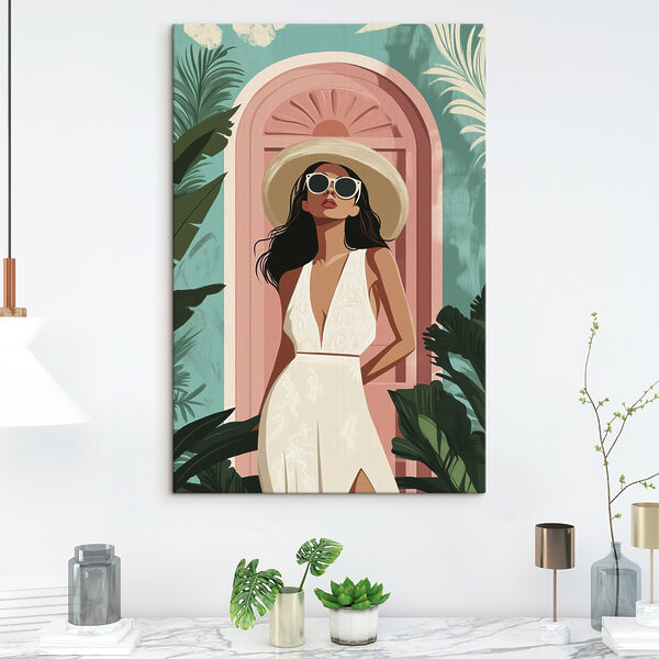 Femme portant une robe blanche et un chapeau Femme portant une robe blanche et un chapeau
