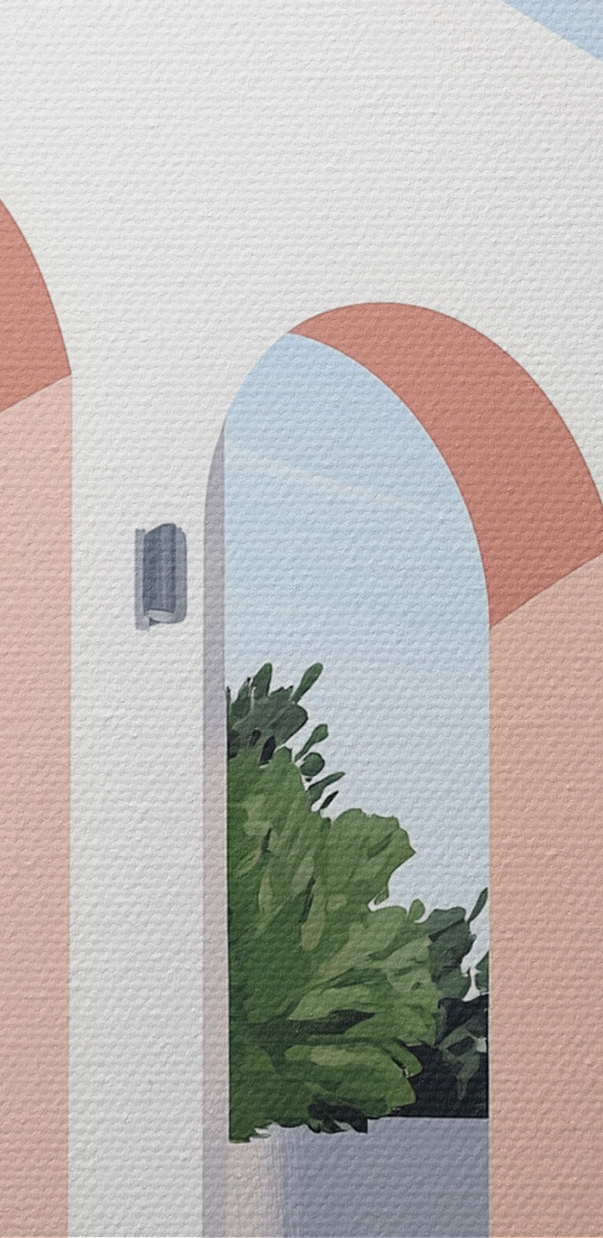 Bâtiment blanc avec des arcs roses et des arbres Bâtiment blanc avec des arcs roses et des arbres