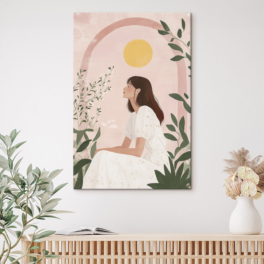 Femme assise en robe blanche Femme assise en robe blanche