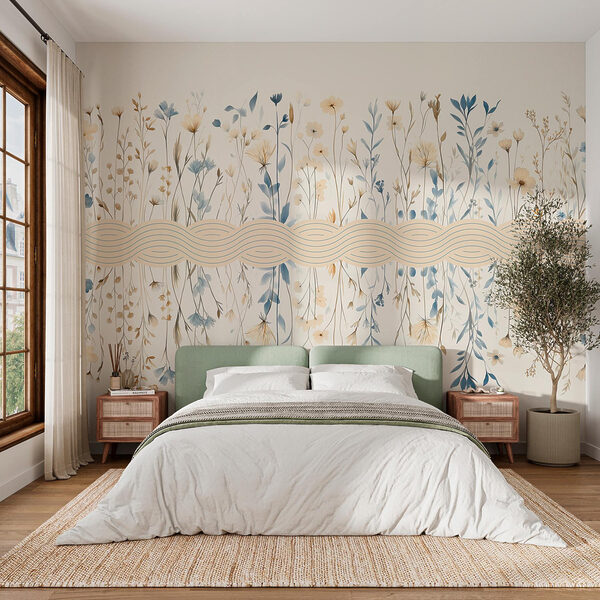 Motif floral avec des fleurs bleues et blanches Papier peint Motif floral avec des fleurs bleues et blanches