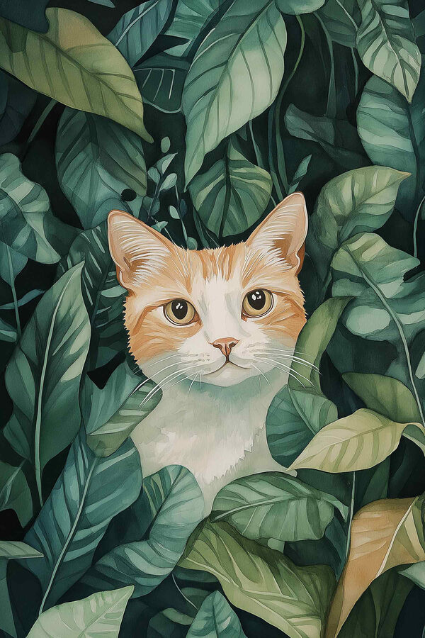 Chat dans les feuilles Chat dans les feuilles