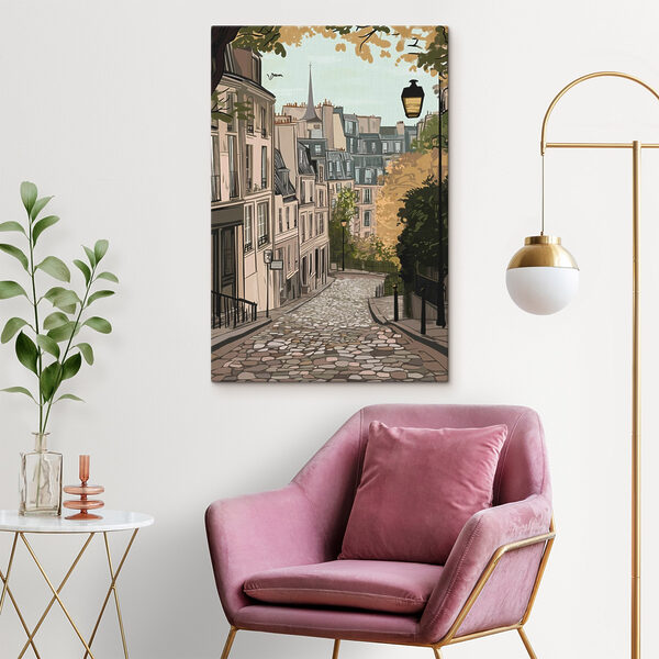 Rue avec des bâtiments et un lampadaire Rue avec des bâtiments et un lampadaire