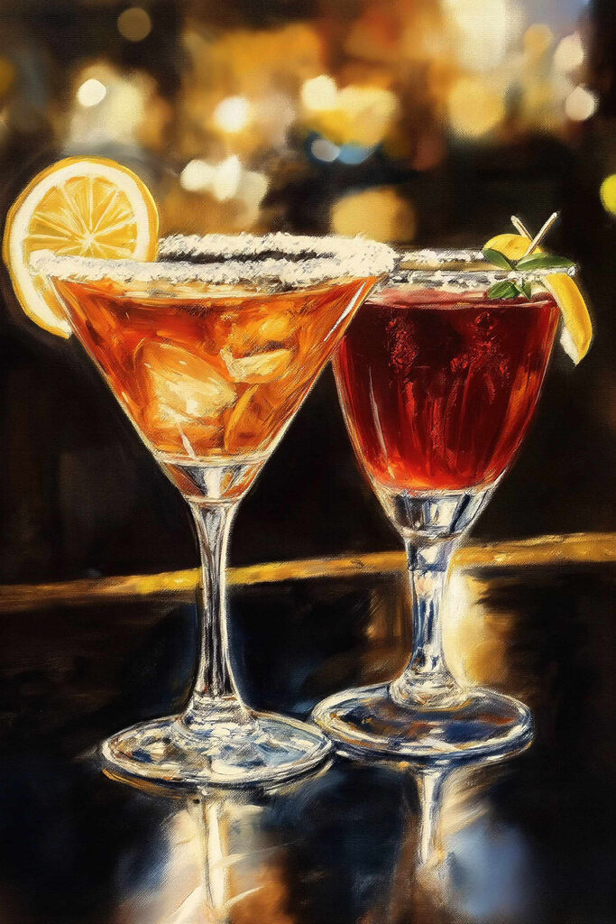 Two glasses of drinks on a table Two glasses of drinks on a table