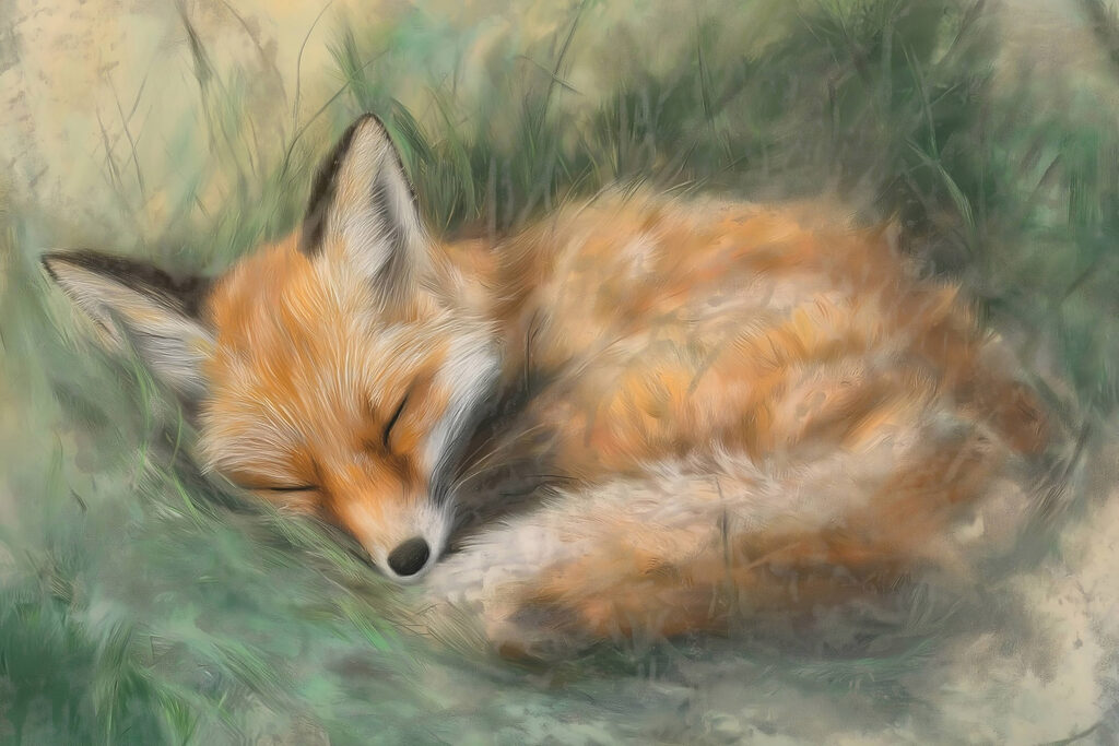 Fox sleeping in the grass