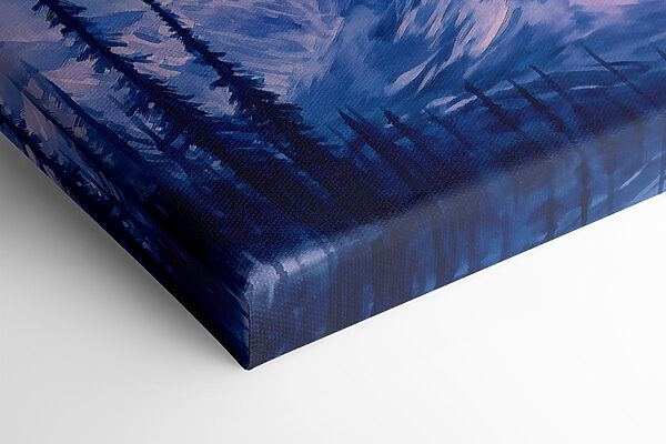 Peinture d'une montagne avec des arbres et une aurore boréale Peinture d'une montagne avec des arbres et une aurore boréale