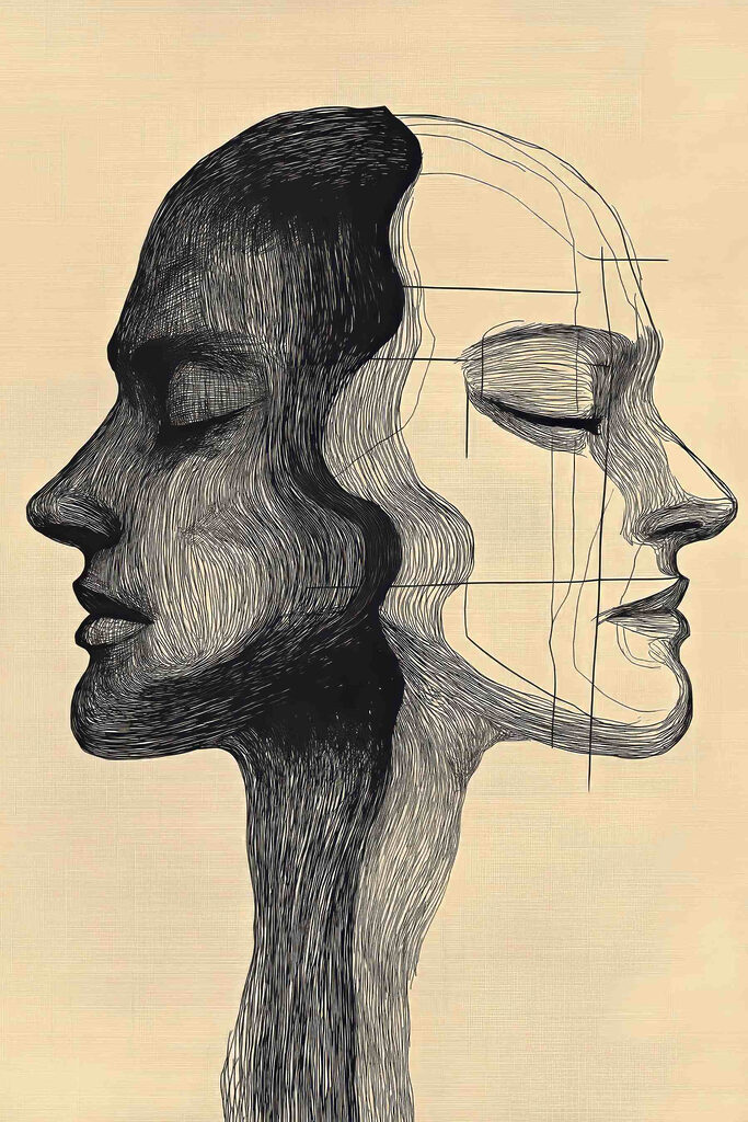 Drawing of a man and a woman's face
