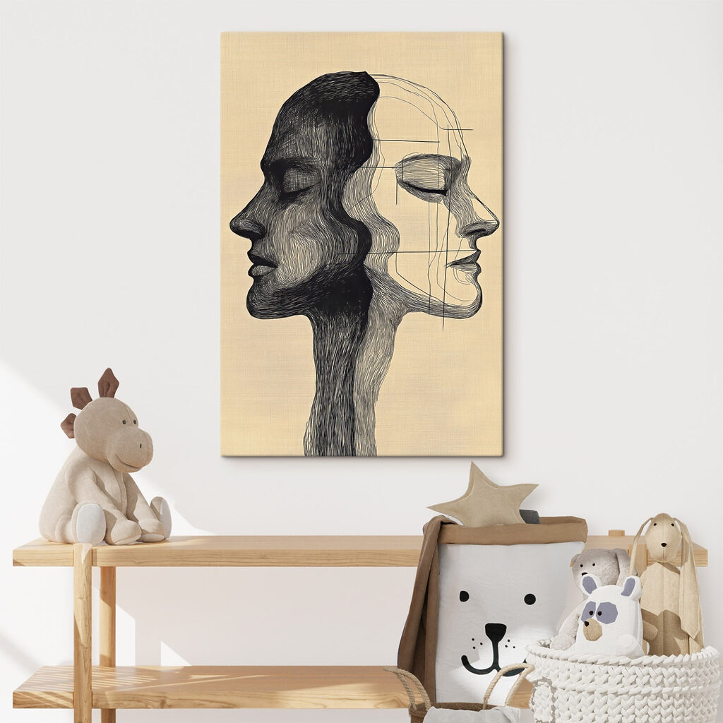 Drawing of a man and a woman's face