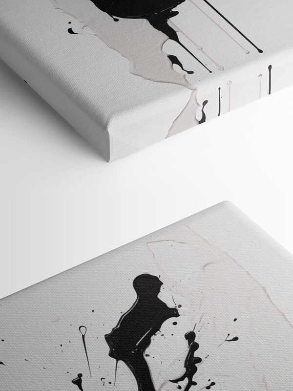 Peinture noire et blanche éclaboussée sur une surface blanche Peinture noire et blanche éclaboussée sur une surface blanche