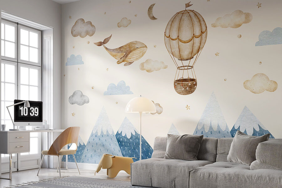 Baleine et montgolfière dans le ciel