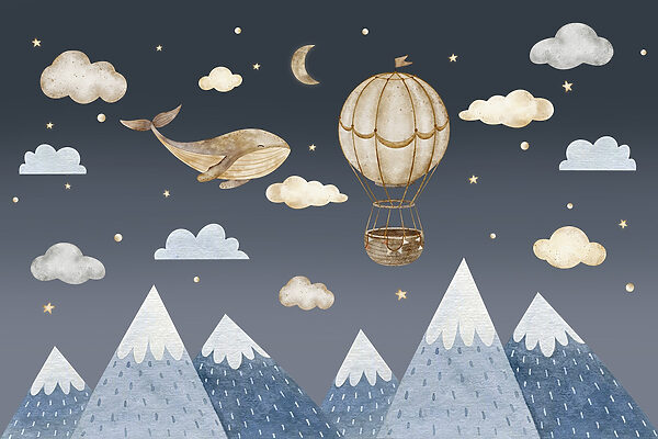 Baleine et montgolfière dans le ciel Baleine et montgolfière dans le ciel