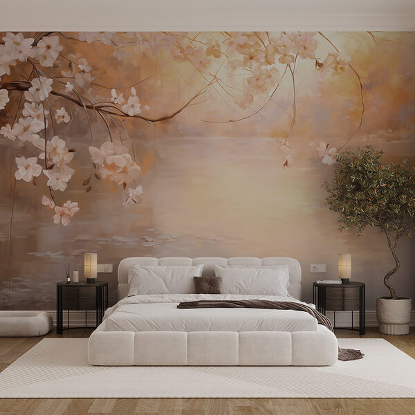 Peinture d'une branche d'arbre avec des fleurs Peinture d'une branche d'arbre avec des fleurs