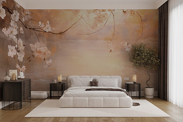 Peinture d'une branche d'arbre avec des fleurs Peinture d'une branche d'arbre avec des fleurs
