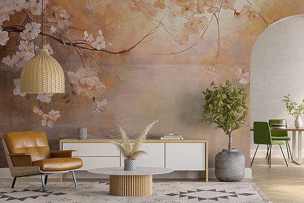 Peinture d'une branche d'arbre avec des fleurs Peinture d'une branche d'arbre avec des fleurs