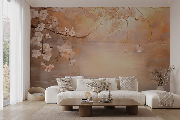 Peinture d'une branche d'arbre avec des fleurs Peinture d'une branche d'arbre avec des fleurs