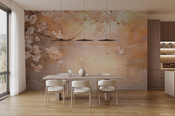 Peinture d'une branche d'arbre avec des fleurs Peinture d'une branche d'arbre avec des fleurs