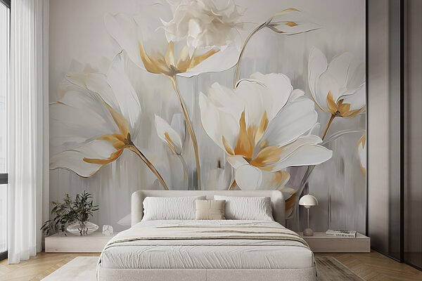 Papier peint Papier peint Peinture de fleurs blanches (UGS : w09047)