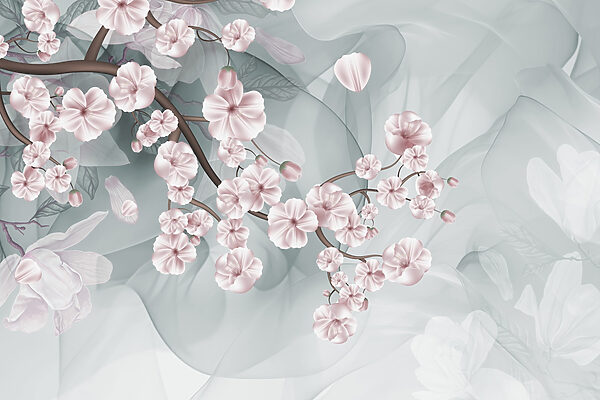 Branche avec fleurs roses et fleurs blanches Branche avec fleurs roses et fleurs blanches