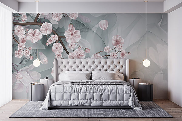 Branche avec fleurs roses et fleurs blanches Branche avec fleurs roses et fleurs blanches
