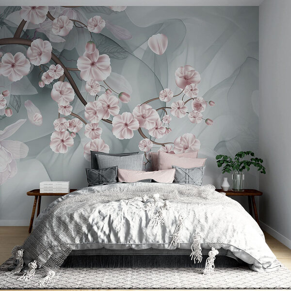 Branche avec fleurs roses et fleurs blanches Branche avec fleurs roses et fleurs blanches