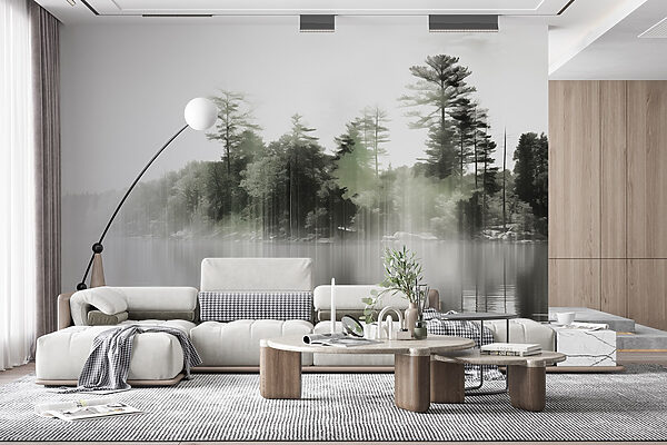 Plan d'eau avec arbres et brouillard Plan d'eau avec arbres et brouillard