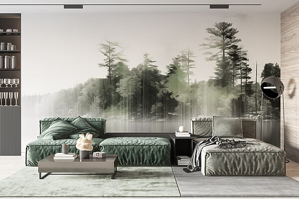 Plan d'eau avec arbres et brouillard Plan d'eau avec arbres et brouillard