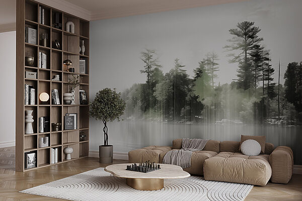 Plan d'eau avec arbres et brouillard Plan d'eau avec arbres et brouillard