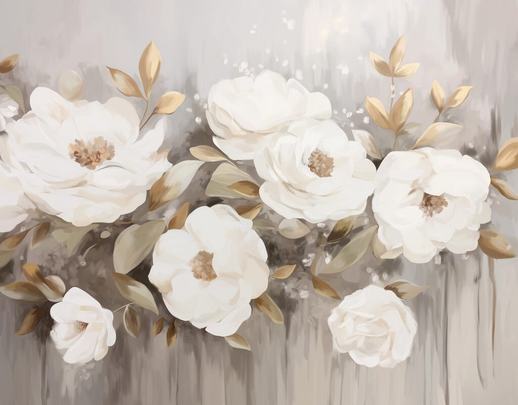 Peinture de fleurs et de feuilles blanches Peinture de fleurs et de feuilles blanches
