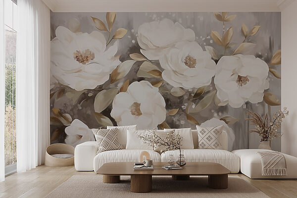 Peinture de fleurs et de feuilles blanches Peinture de fleurs et de feuilles blanches