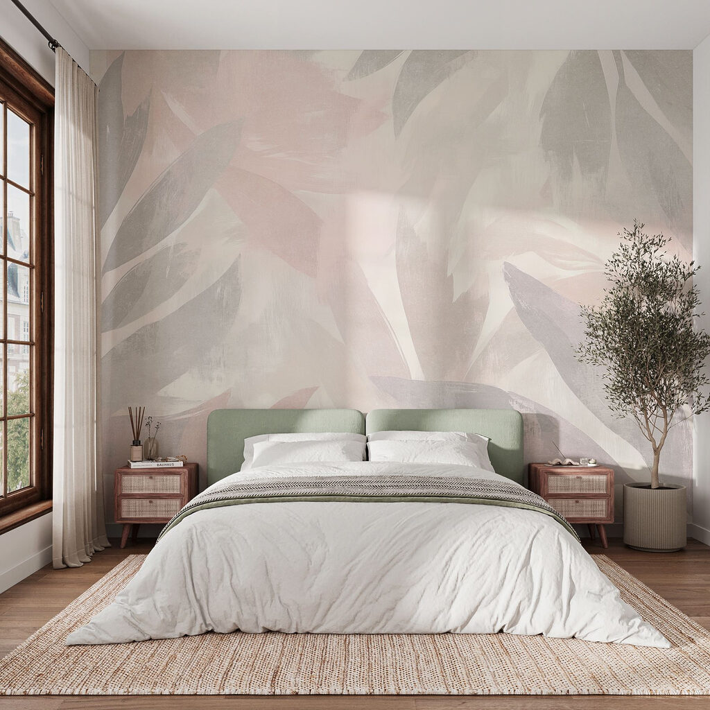 White and pink background with leaves White and pink background with leaves