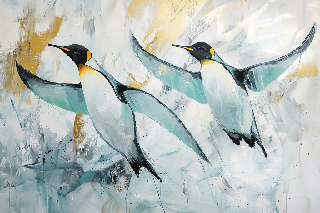 Peinture de pingouins volant Peinture de pingouins volant