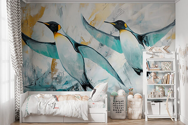 Peinture de pingouins volant Peinture de pingouins volant