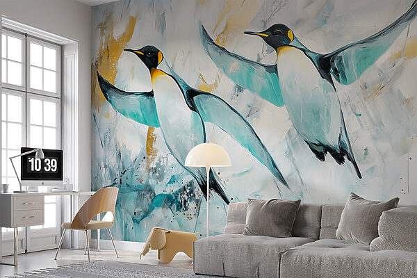 Peinture de pingouins volant Peinture de pingouins volant
