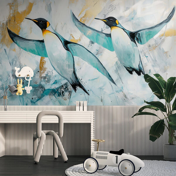 Peinture de pingouins volant Peinture de pingouins volant
