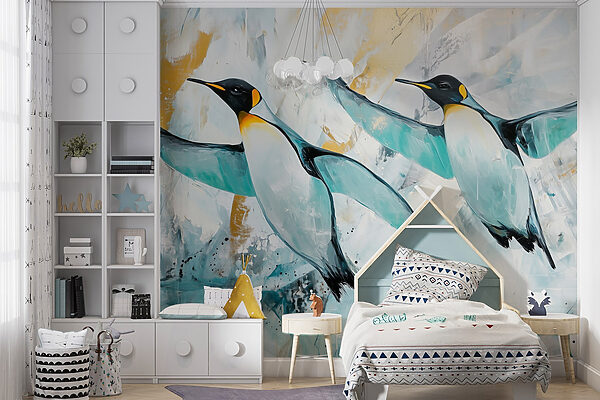 Peinture de pingouins volant Peinture de pingouins volant