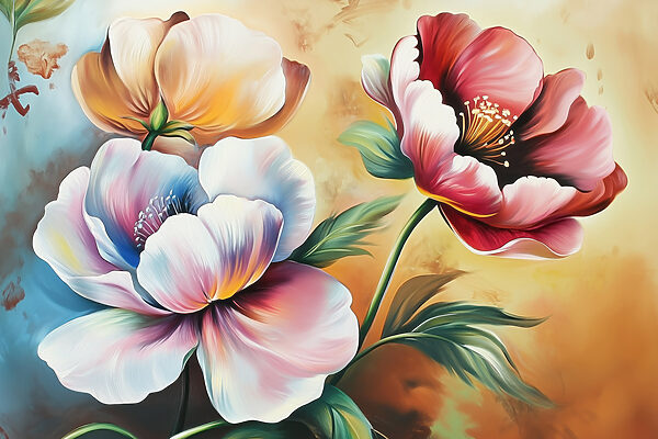 Peinture de fleurs sur fond jaune Peinture de fleurs sur fond jaune
