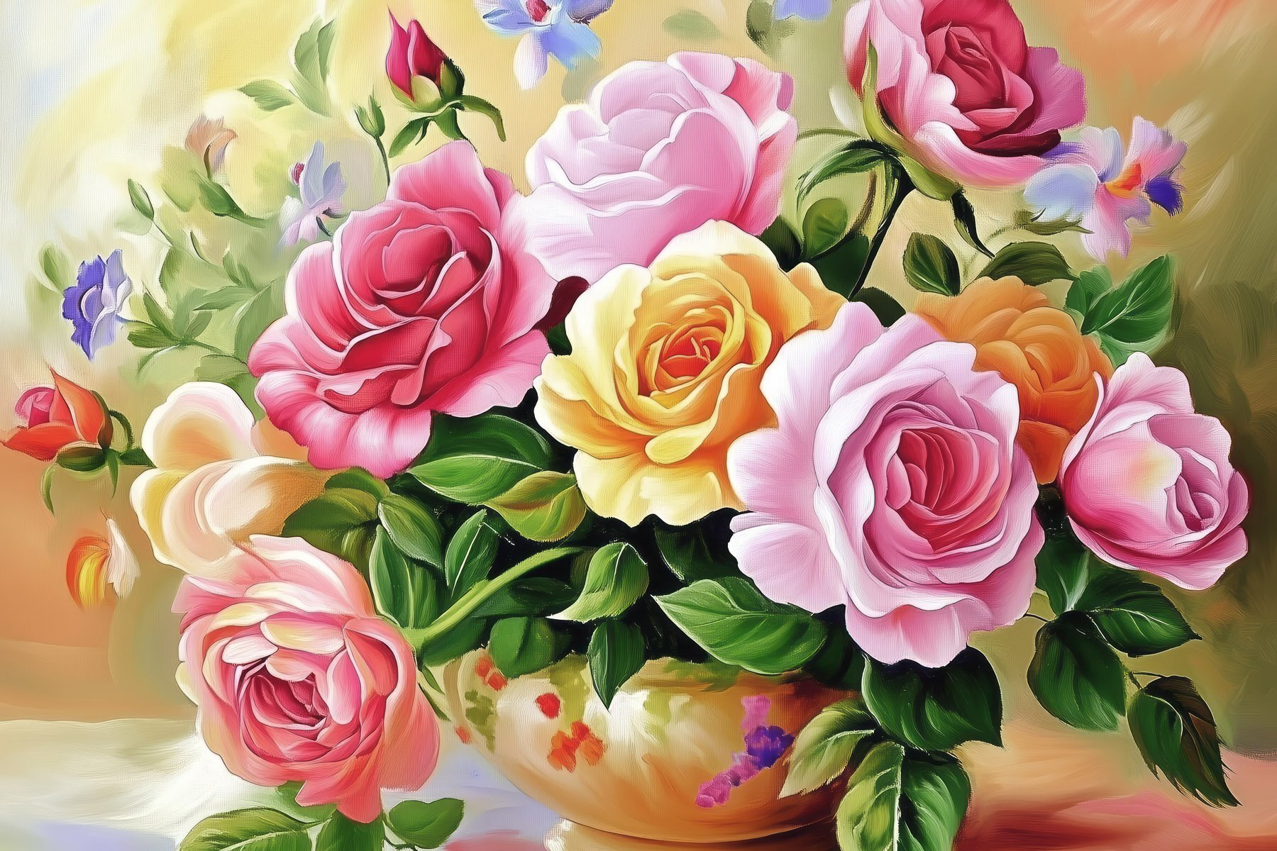 s44217p - Peinture de fleurs dans un bol - tegory