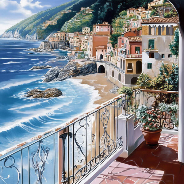 Balcon avec vue sur la plage et la ville Balcon avec vue sur la plage et la ville