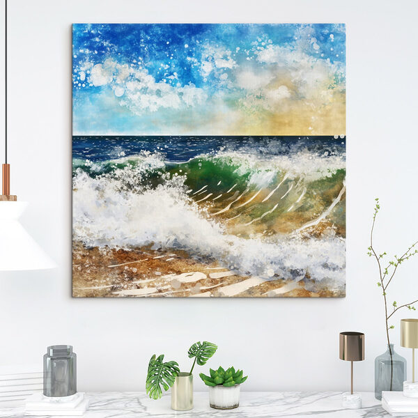 Aquarelle de vagues s'écrasant sur une plage Aquarelle de vagues s'écrasant sur une plage