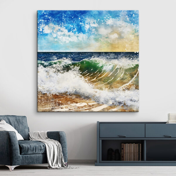 Aquarelle de vagues s'écrasant sur une plage Aquarelle de vagues s'écrasant sur une plage