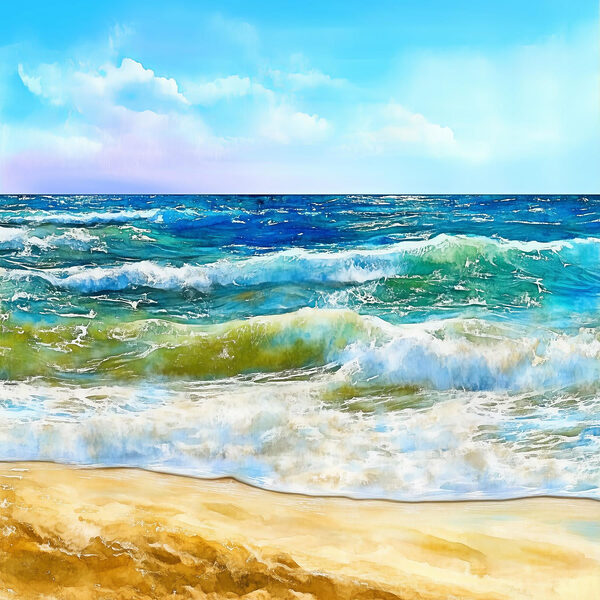 Aquarelle de vagues s'écrasant sur une plage Aquarelle de vagues s'écrasant sur une plage