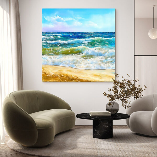 Aquarelle de vagues s'écrasant sur une plage Aquarelle de vagues s'écrasant sur une plage